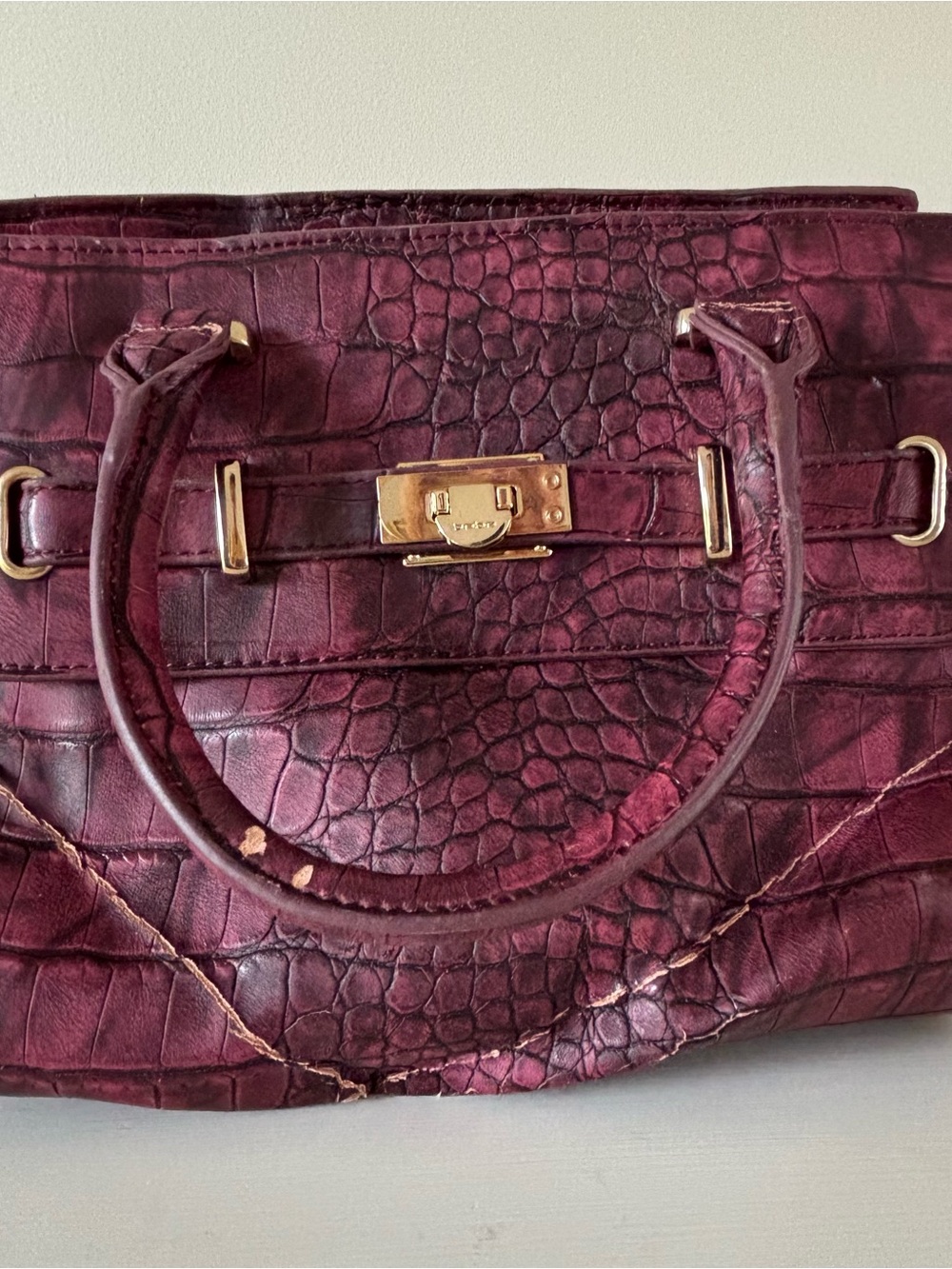 Bebe Women's Croc-Embossed Leather Satchel in Deep Burgundy